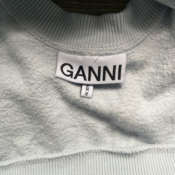 GANNI Light Blue Yellow Flower Long Puff Sleeves Backless Tie Sweatshirt Size M - Picture 4 of 11